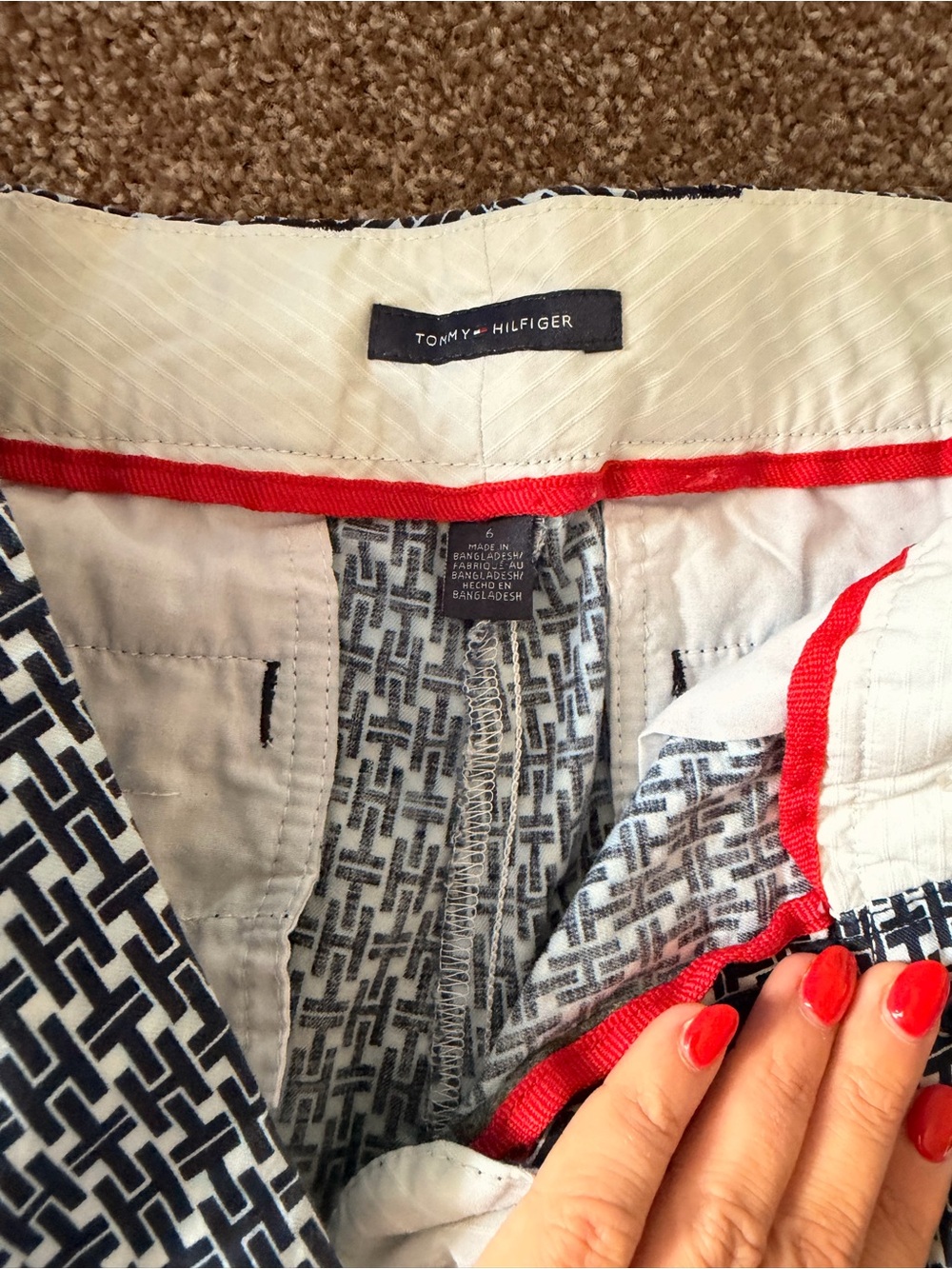 Tommy Hilfiger Navy Geometric Print Shorts with Red Accents